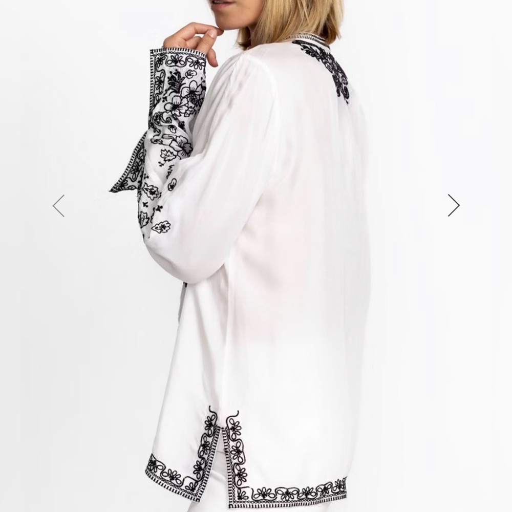 NATURAL TEMPEST BLOUSE Embroidered White and Black Women's Top - Picture 2 of 4